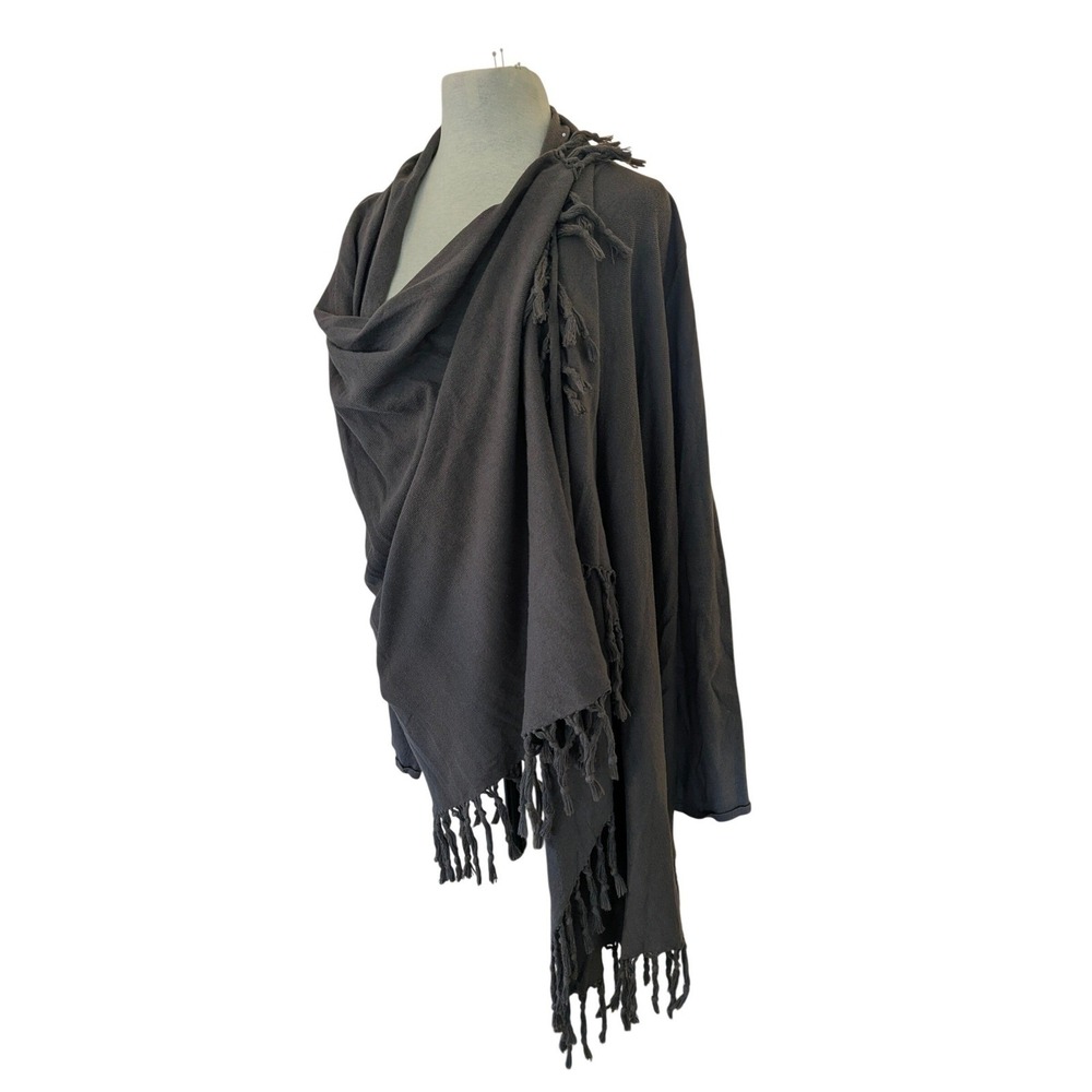Garnet Hill Black Draped Fringe Cardigan Wrap